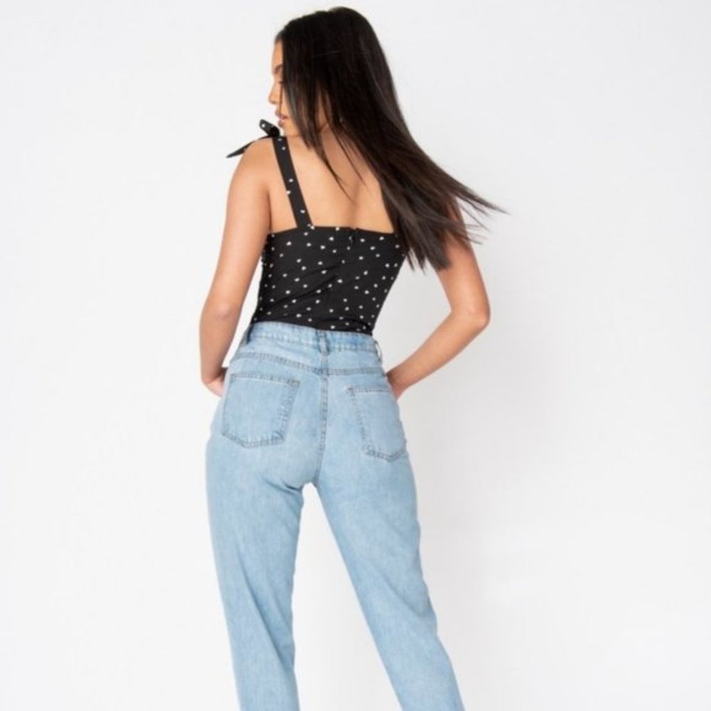 Black and White Heart Print Sleeveless Bustier Top Blouse - Picture 6 of 15